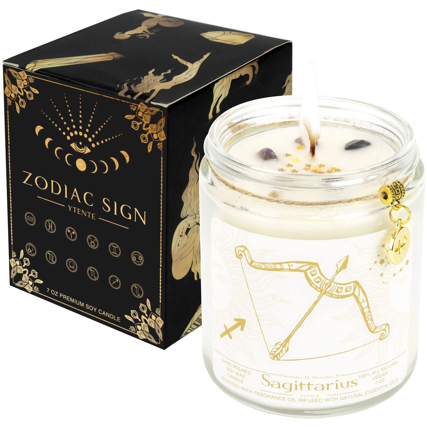 YTENTE Sagittarius Zodiac Sign Candles Gift, Zodiac Sign Crystals Candles Jar, Astrology Lavender Scented Soy Stones Candles Best Friends Gifts for Women Men Sister Brother Funny Birthday Gift