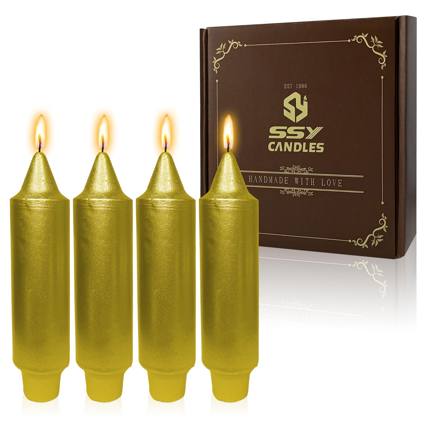 Christmas Metallic Gold Candle 5 Inch Short Smokeless Taper Candles 4 Pack Unscented Dinner Candle for Christmas Dinner