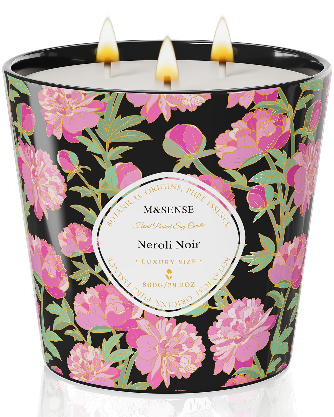 M&SENSE Neroli Noir Scented Candle, 28.2oz 3 Wick Natural Soy Wax Large Candles, Long Lasting Clean Slow Burning No Toxic Décor for Home Relaxation, Romantic Dates & Gift-Giving