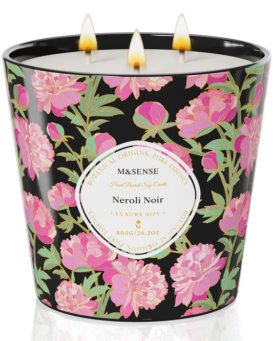 M&SENSE Neroli Noir Scented Candle, 28.2oz 3 Wick Natural Soy Wax Large Candles, Long Lasting Clean Slow Burning No Toxic Décor for Home Relaxation, Romantic Dates & Gift-Giving