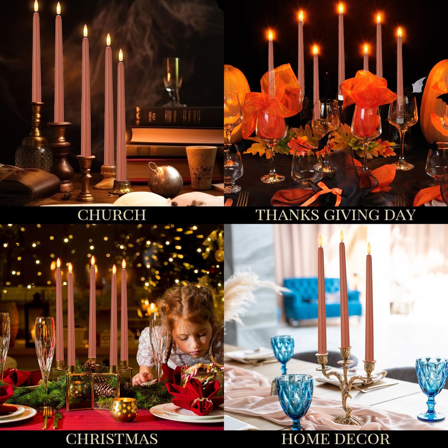 Macarrie 24 Packs Flameless Taper Candles Battery Operated Fake 11 Inch Long Candlelight LED Flameless Candlesticks Flickering Tapered for Spring Summer Wedding(Brown)