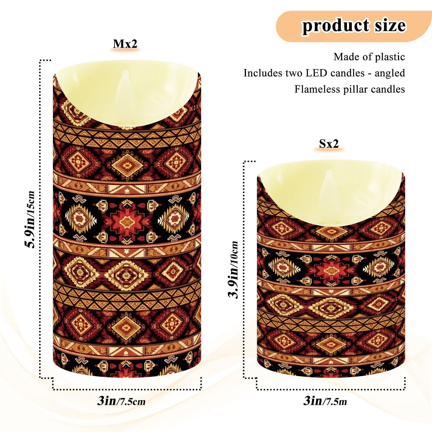 Gravopti Tribal Stripe 2 Pack Flameless LED Pillar Candles with Remote & Timer, Battery Operated, Flickering Wax Candle for Wedding, Romantic Home & Party Decor