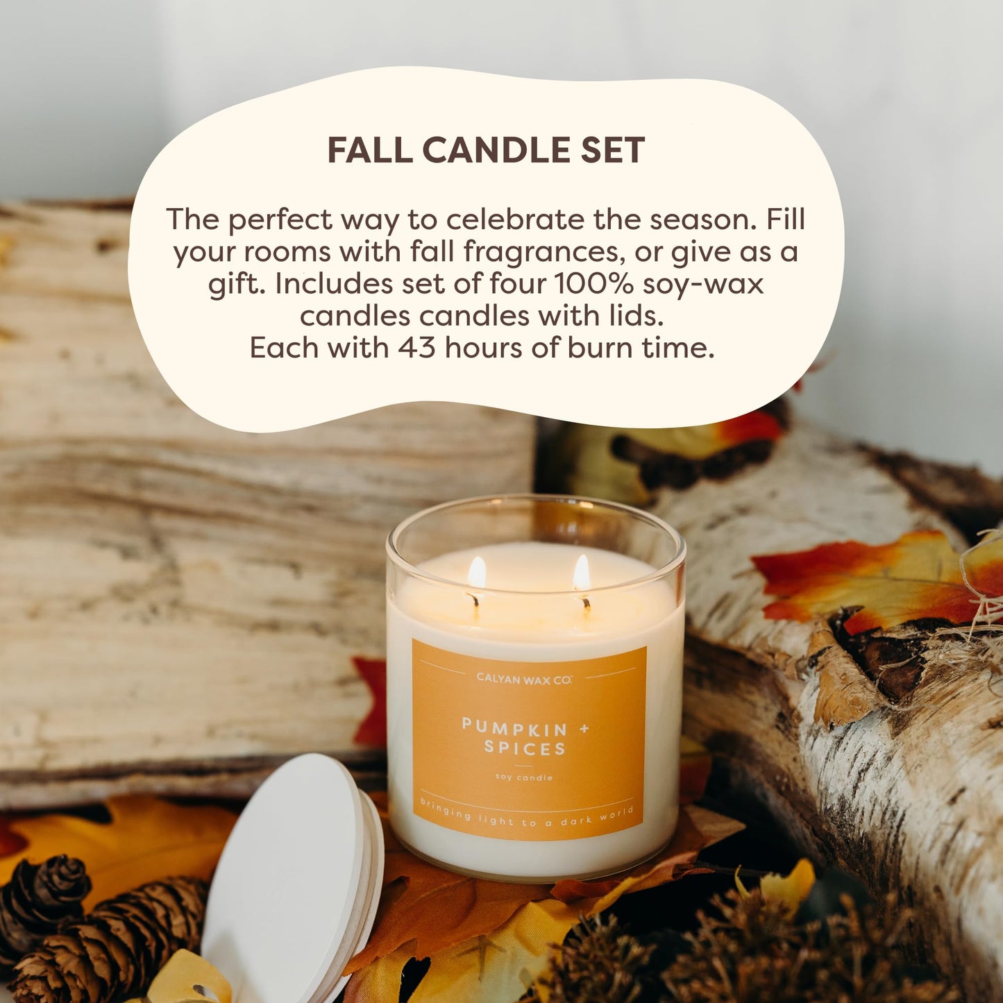 Calyan Wax Co. Fall 3 Wick Scented Candle Gift Set - 4 Luxury Autumn Scented Candles - 43 Hour Burn - 3 Wick Clean Soy Wax Candles - Long Lasting Large Glass Jar Candle for Home - 14.9oz