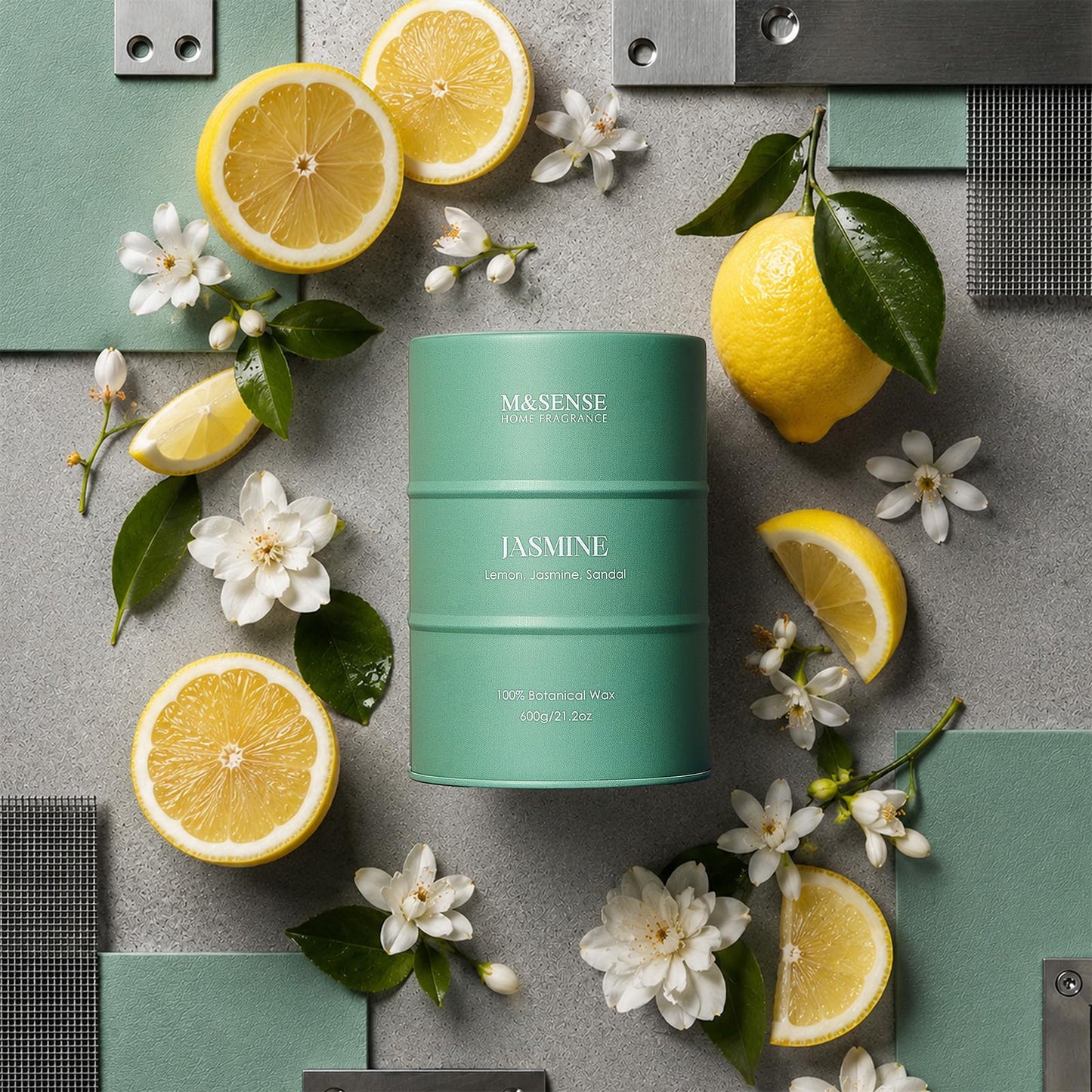 M&SENSE Jasmine Scented Candles Large, Natural Soy Candles 21.2oz 120 Hour Slow Burning,Aromatherapy Candle for Stress Relief Meditation Relaxing