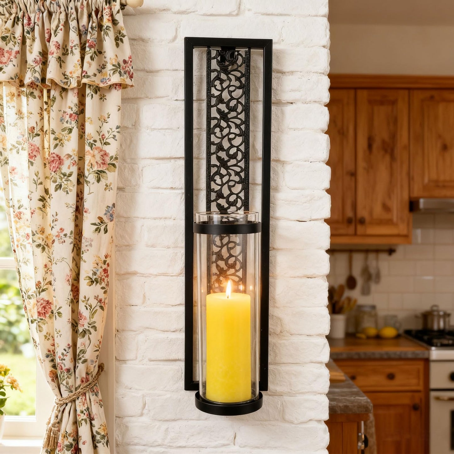YUEHISY 2pcs Wall Candle Sconces, Wall Mounted Holders with Transparent Glass, Easy Installation, for Living Room Bedroom Bathroom Decor (Black)