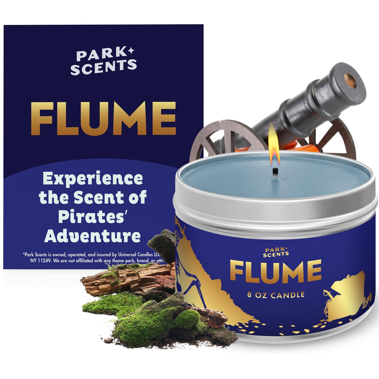 Park Scents Flume Candle - Inspired by the atmosphere of the PIRATES OF THE CARIBBEAN ride - Handmade in the USA, vegan, and cruelty-free | 8 oz. Tin