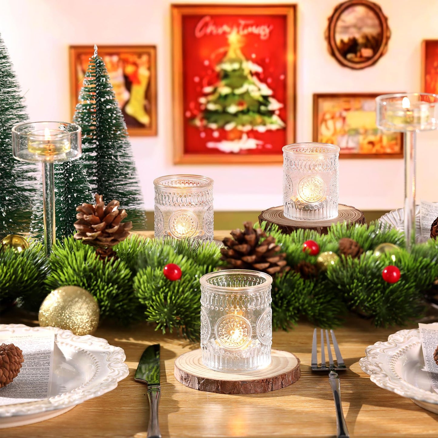 Lanttu 12 Pcs Clear Glass Votive Candle Holders for Wedding Table Centerpiece, Clear Tea Lights Candle Holders Bulk for Dinner Birthday Bridal Shower, Christmas, Thanksgiving Party Decor