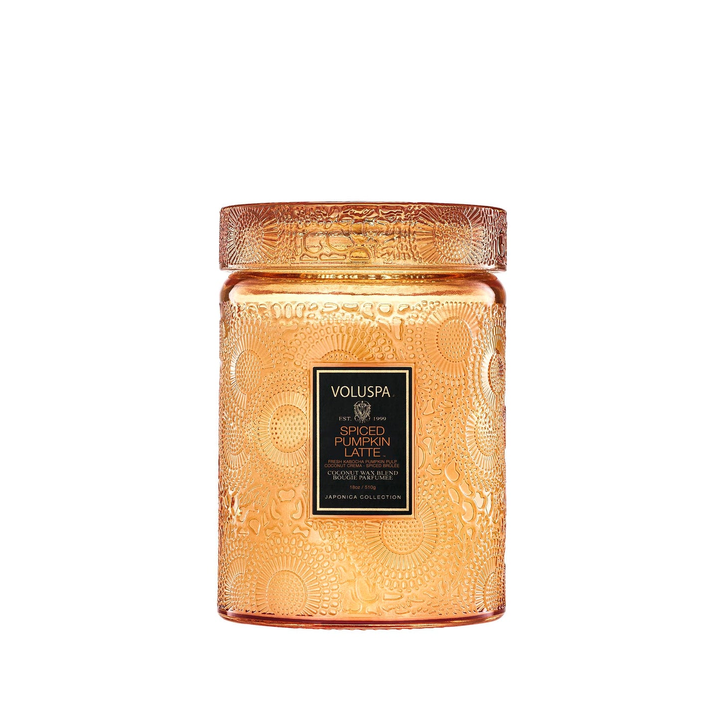 Voluspa Spiced Pumpkin Latte, Large Candle Jar, 18 oz, 100 Hour Burn Time, All Natural Wicks and Coconut Wax for Clean Burning, Vegan, Poured in the USA