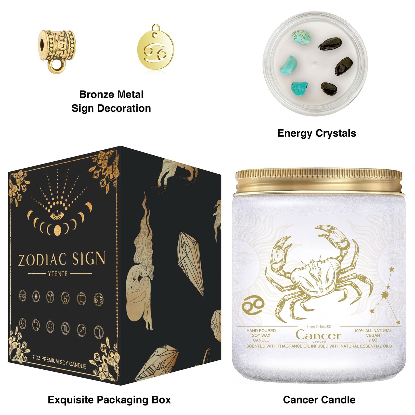 YTENTE Cancer Candles, Cancer Gifts for Women Zodiac Sign Crystals Candles Jar,Astrology Scented Soy Candles for Women Mom Friends Sister Daughter Birthday Mother's Day Gift