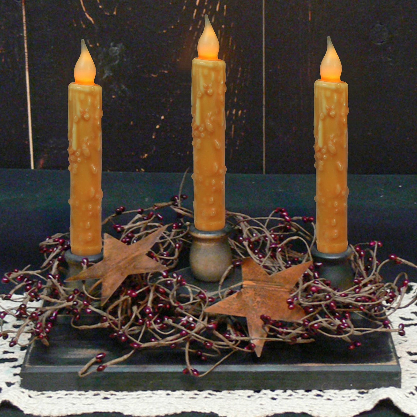 CVHOMEDECO. Real Wax Hand Dipped Battery Operated LED Timer Taper Candles Rustic Primitive Flameless Lights Decor, 6-3/4 Inch, Orange, 6 PCS in a Package