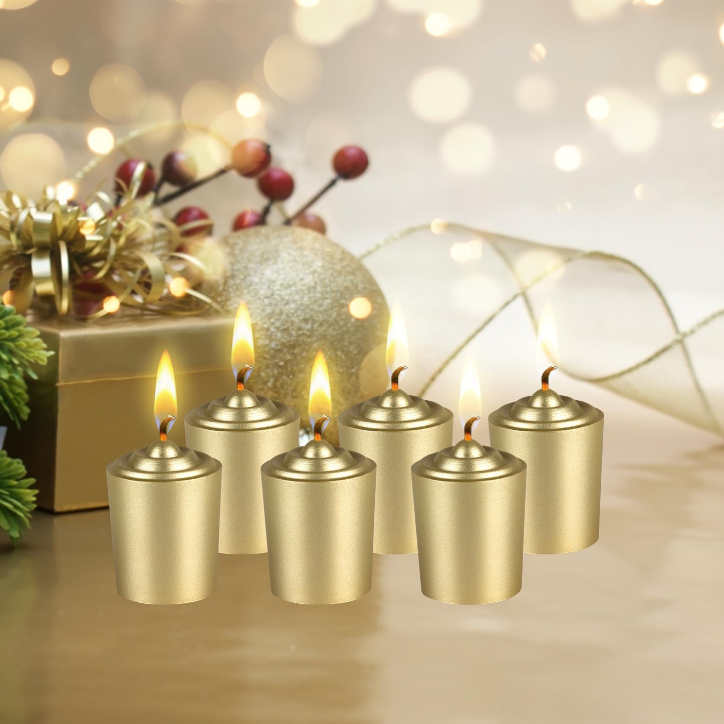 Mega Candles 12 pcs Unscented Gold Votive Candles, Hand Poured Wax Candle 15 Hours 1.5 Inch x 2.25 Inch, Home Décor, Wedding Receptions, Centerpieces, Occasions, Events, Festivities, Meditations