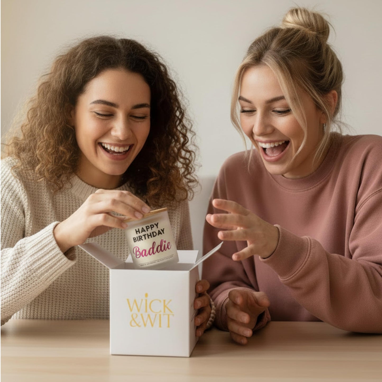 Best Friend Birthday Gifts for Women – Happy Birthday Baddie Soy Candle Gift Set, Vanilla Lavender, 50+ Hour Burn, Ready to Gift Box by Wick and Wit