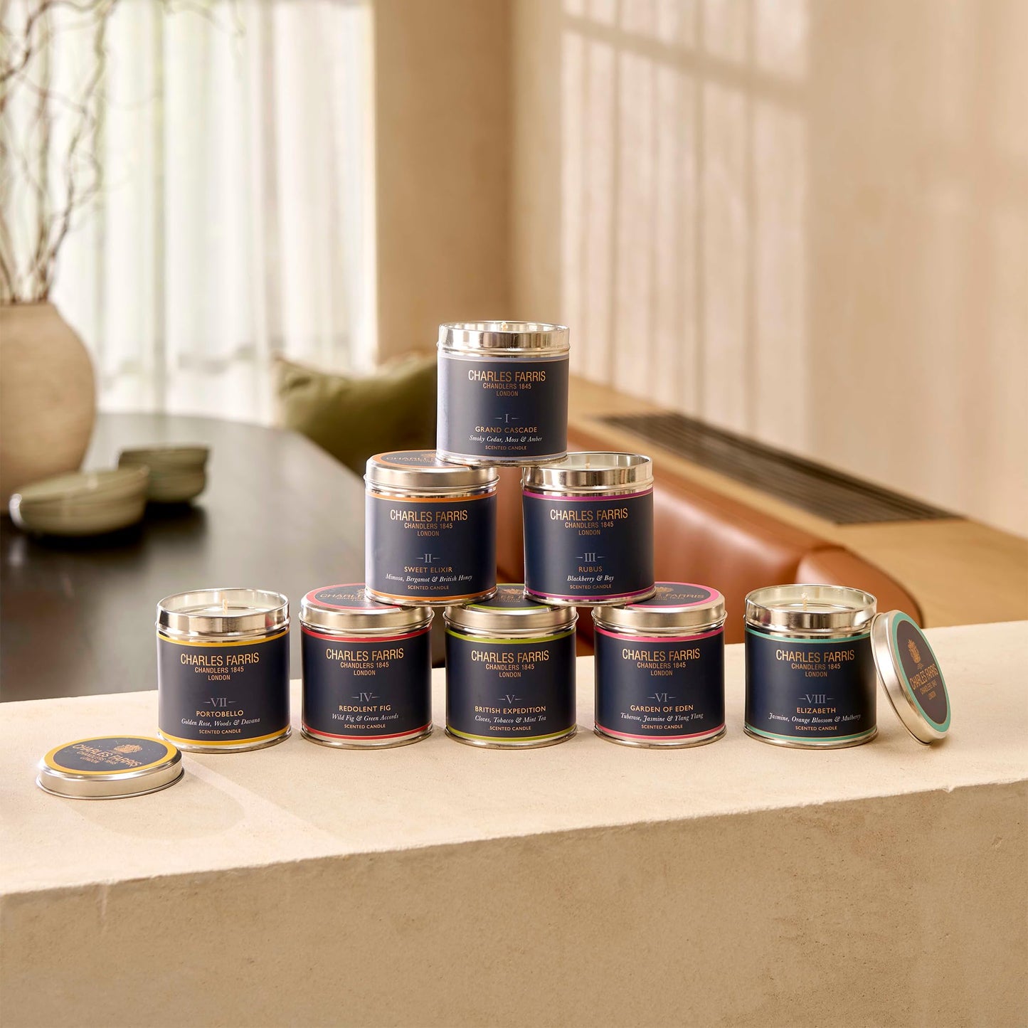 Charles Farris Luxury Scented Candle – Tin, Hand-Poured, Long Lasting, Clean Burning, 300g / 10.5oz, Burns for up to 40 Hours, Made in England – Orange Blossom, Jasmine & Green Mulberry – Elizabeth