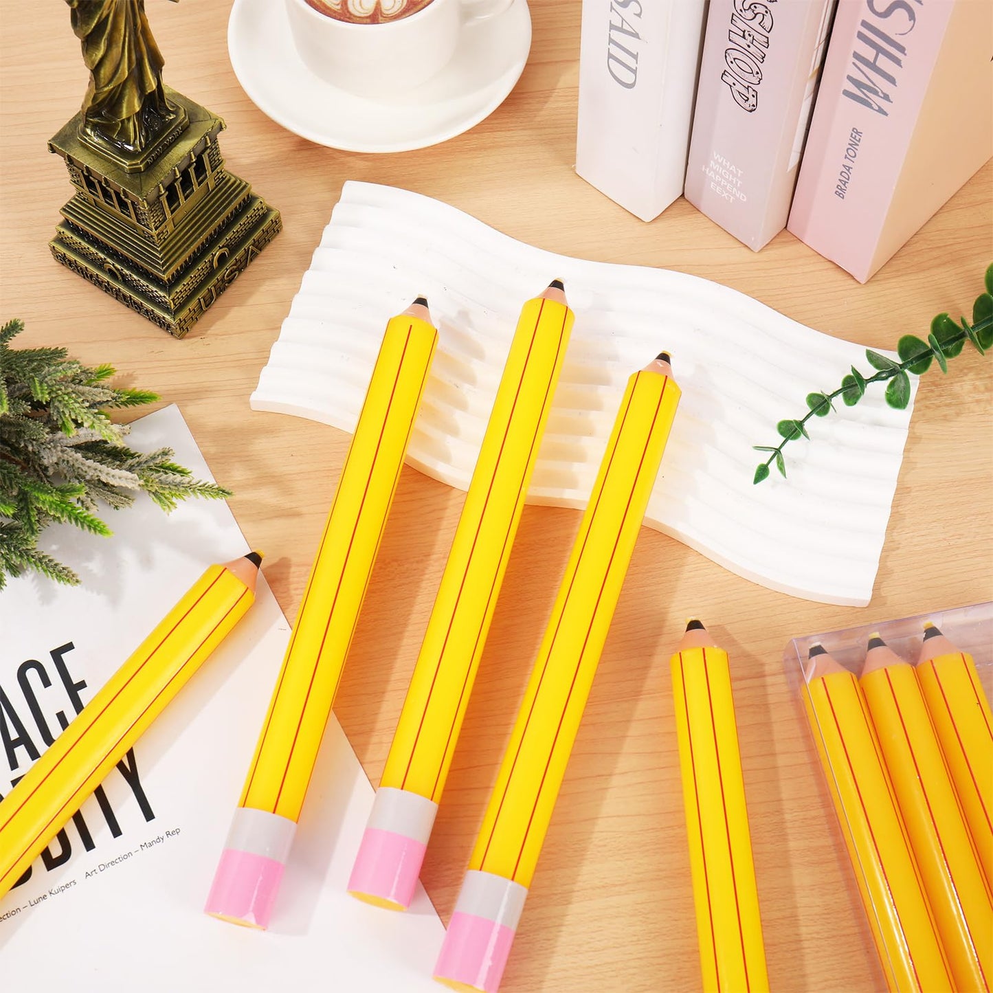 JarThenaAMCS 8Pcs Pencil Taper Candles 10 Inch Cute Pencil Unscented Candle Sticks for Back to School Classroom Home Party Table Decor