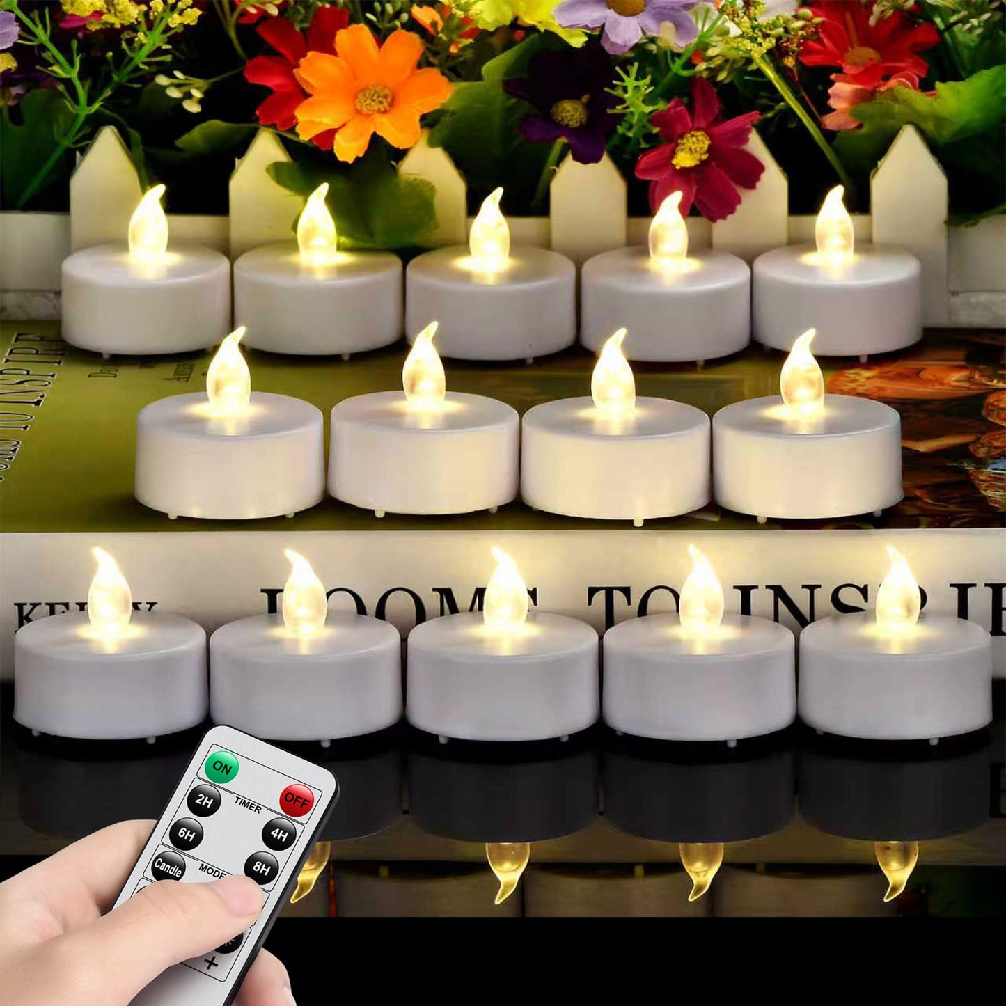 Hanzim Tea Light Candles with Remote Control,Flickering Flameless LED Candle,Long Lasting 400+Hours,Battery Operated with Timer for Home Decoration Seasonal &Festival Celebration WarmWhite (24pcs)