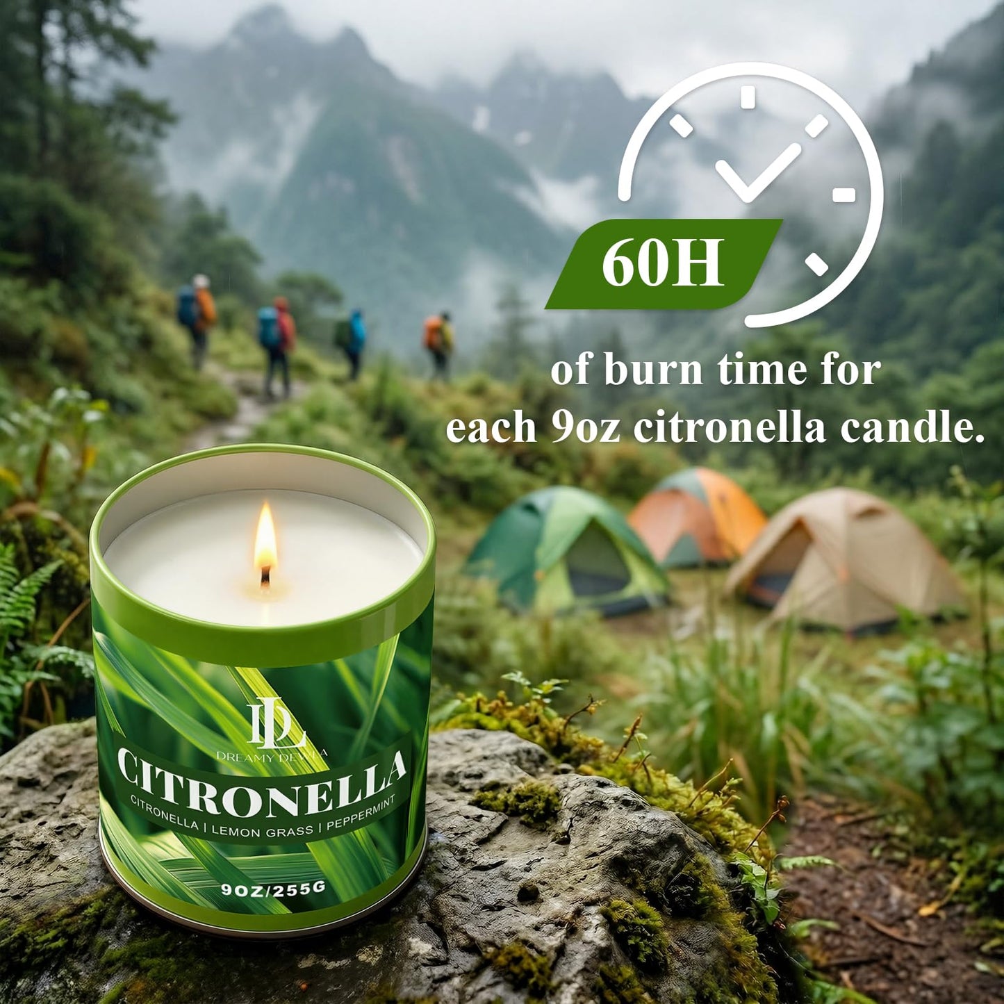 Citronella Candle Outdoor 4 Pack, 9oz Citronella Scented Candles for Outdoor Camping Patio, Natural Soy Wax with Essential Oils Non Toxic Candles, Summer Gifts for Outside Backyard Garden Picnic