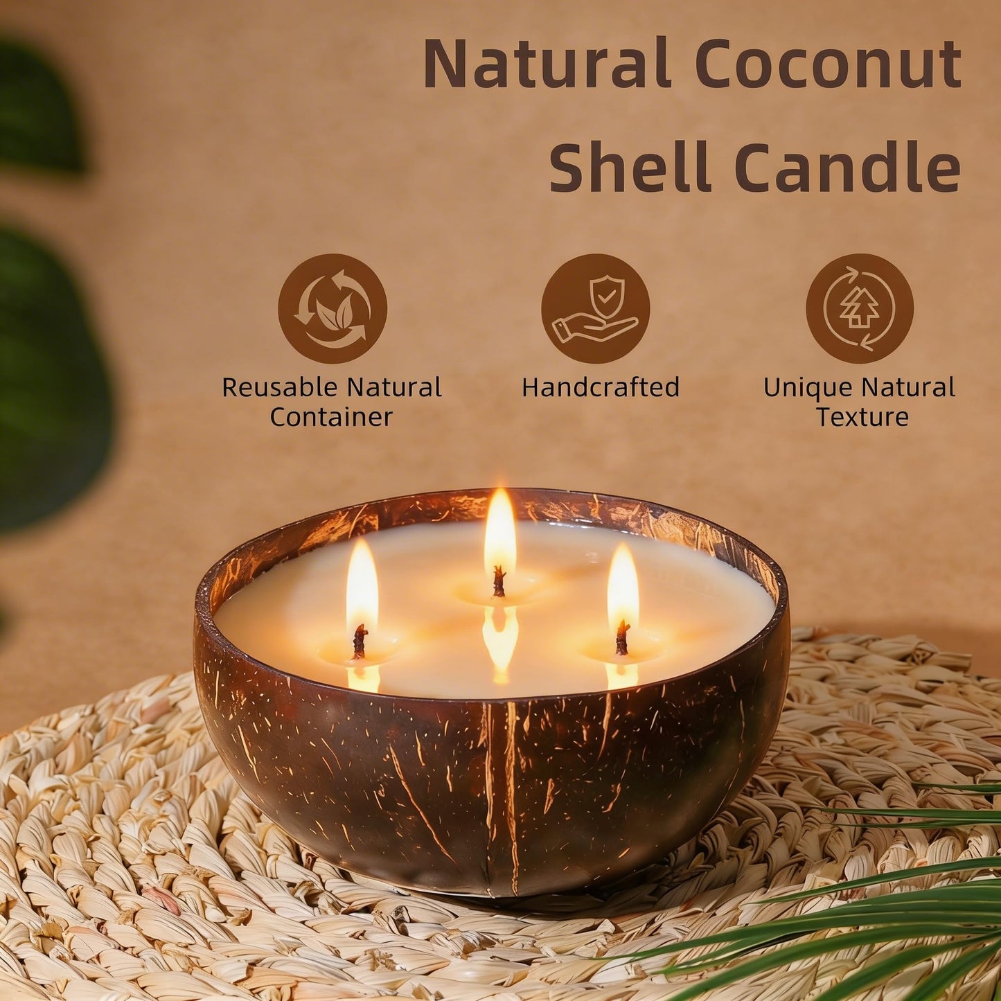 Viyffo Ocean Breeze Scented Candle, Large 18oz 3 Wick Non Toxic Soy Candles, Natural Coconut Shell Candle for Home, Fresh Airy Aromatherapy for Relaxation & Summer Décor, Unique Gift for Women & Men