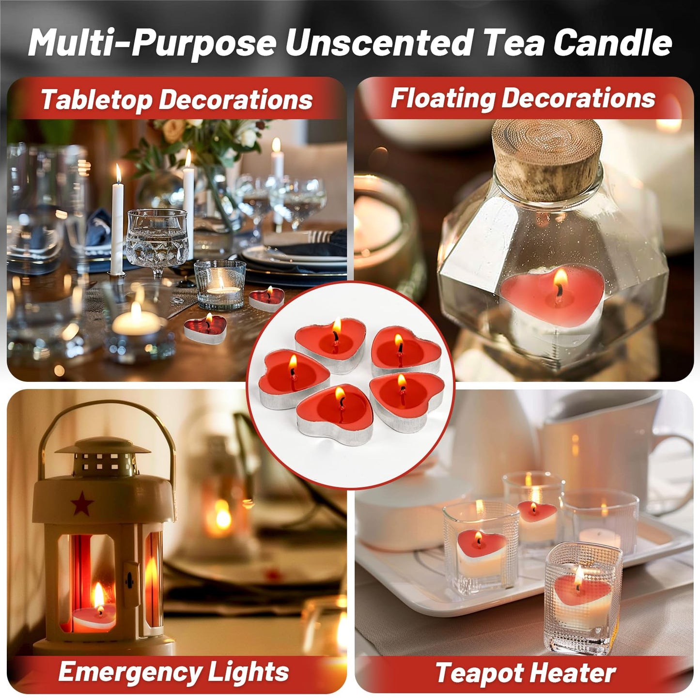 30 Pcs Tea Lights Candles, Heart Shaped Unscented Smokeless Soy Wax Tea Candles Tealights for Romantic Dating, Wedding, Anniversary (Red)