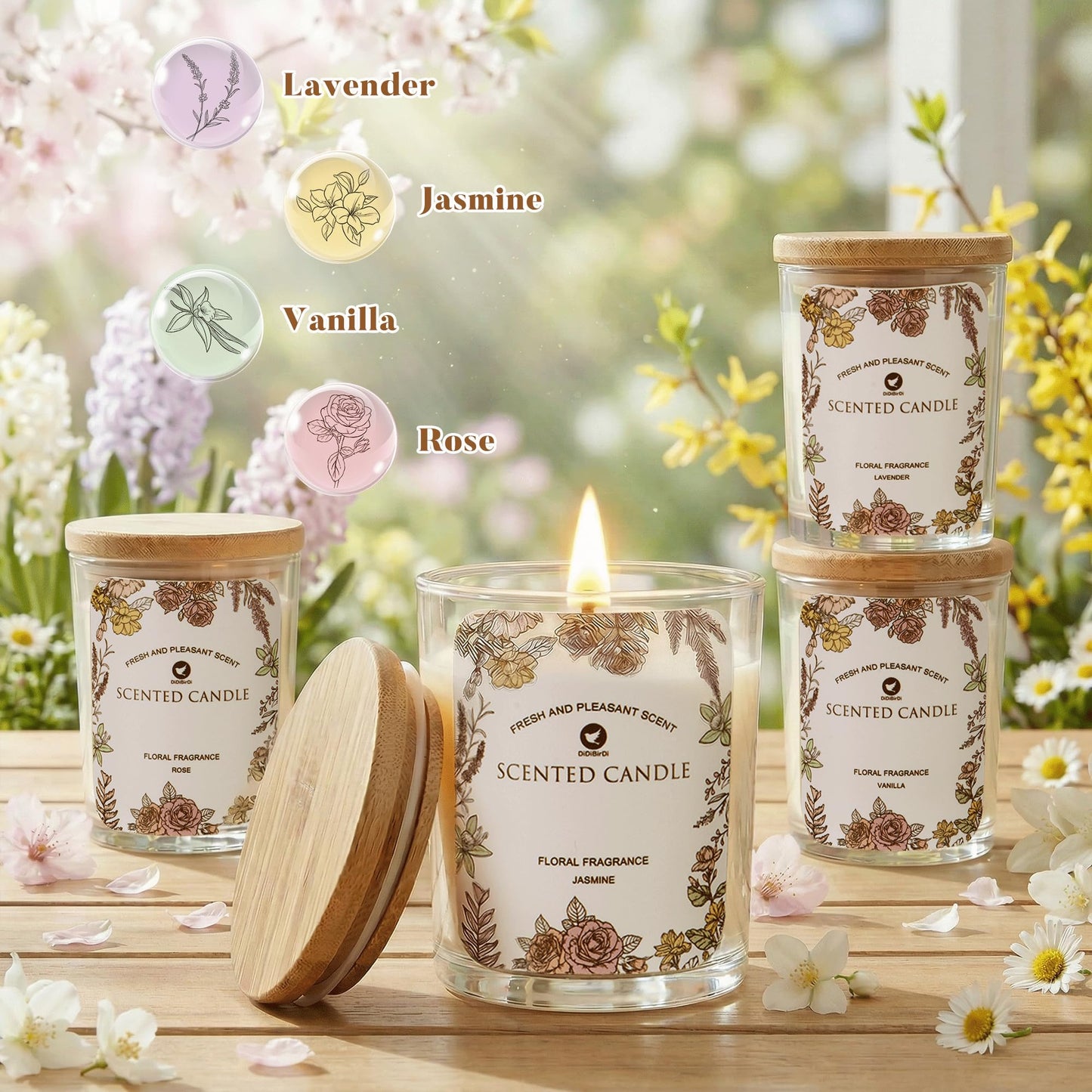 99BOX Scented Candle Set 4 Pack,Soy Wax Candles— Rose, Vanilla, Jasmine, for Birthdays, Weddings, or Any Romantic Moment of Relaxation