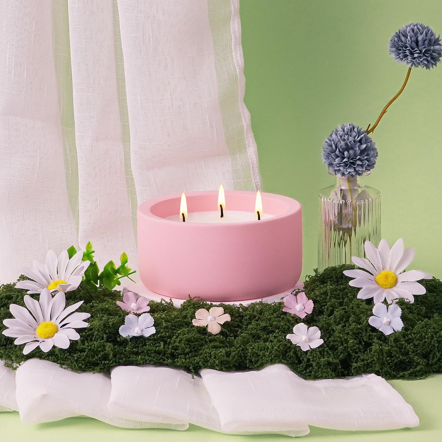 Viyffo 20oz Large Scented Candle - Rose & Jasmine, 3 Wick Pink Candles for Women Home Scented, Non Toxic Soy, Decorative Ceramic Jar Candle, Luxury Fragrance, Elegant Spring Décor & Birthday Gift