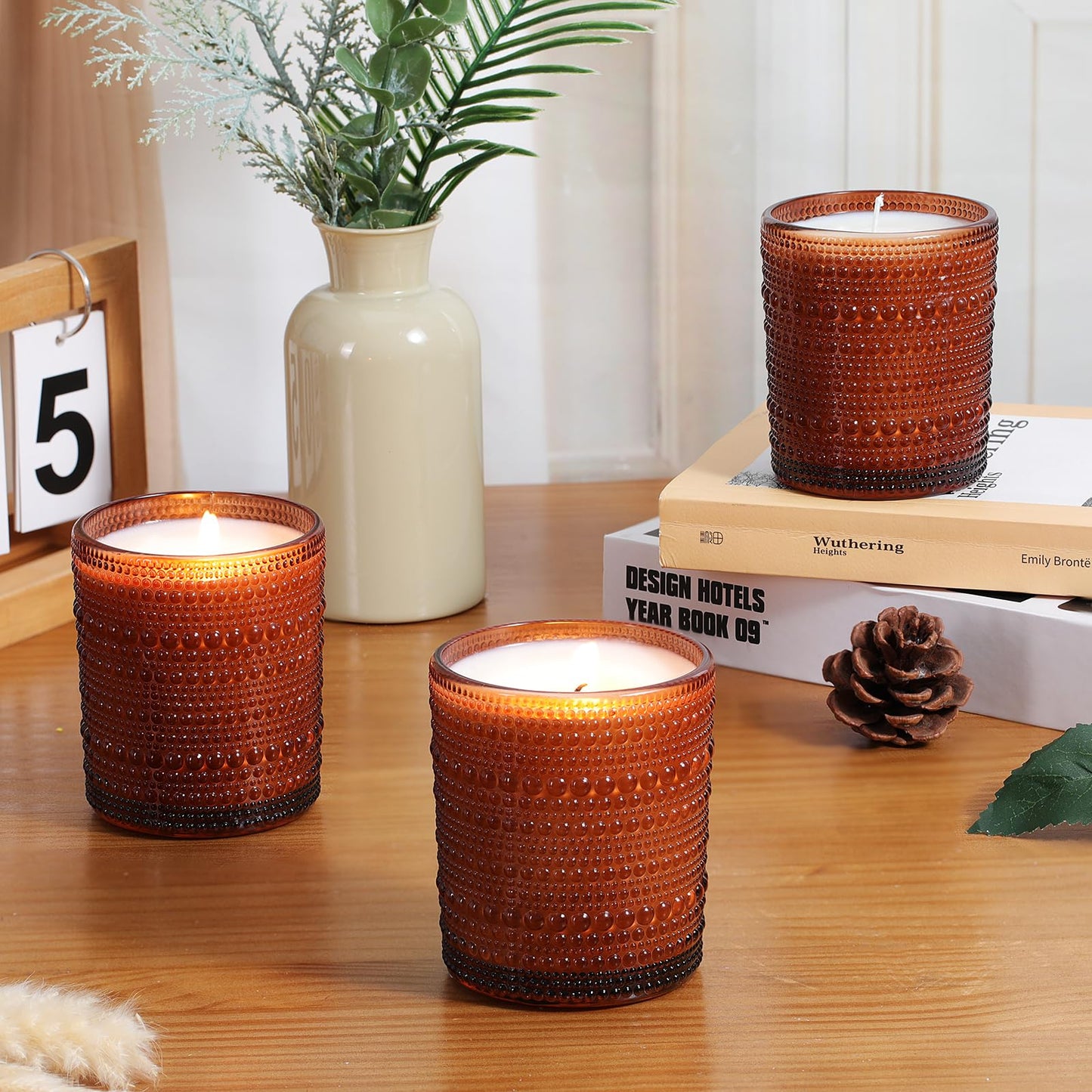 DARJEN 12 Pack Amber Candle Jars for Making Candles- 8 OZ Empty Glass Candle Making Jars with Bamboo Lids and Labels, Candle Containers Candle Making Kits for DIY Gifts