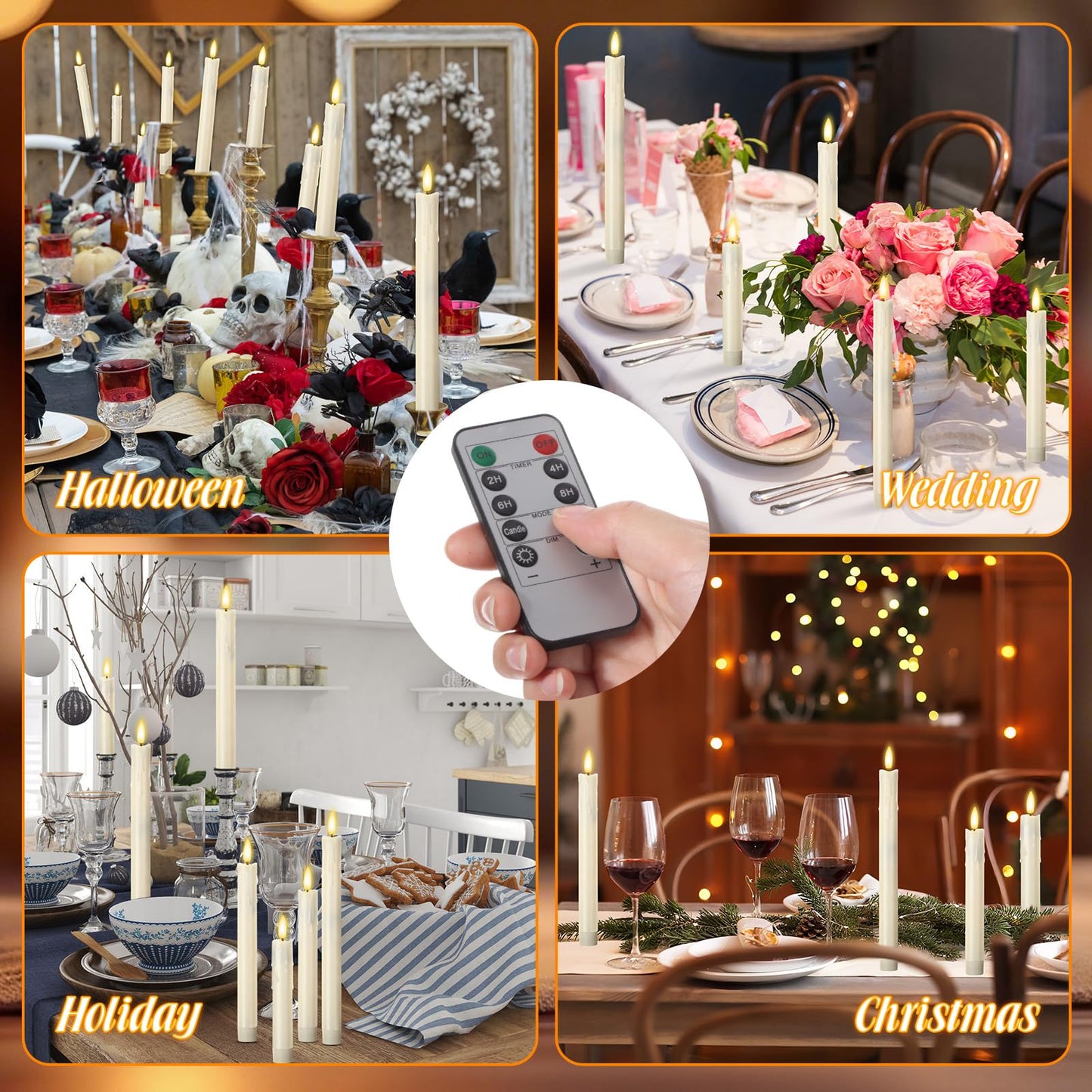 Retisee 20 Pcs Flameless Taper Candles with Timer Remote 6.5" 7.7" 8.9" 10" Plastic LED Candlesticks Battery Operated LED Candles for Indoor Home Wedding Christmas Decoration(Ivory)