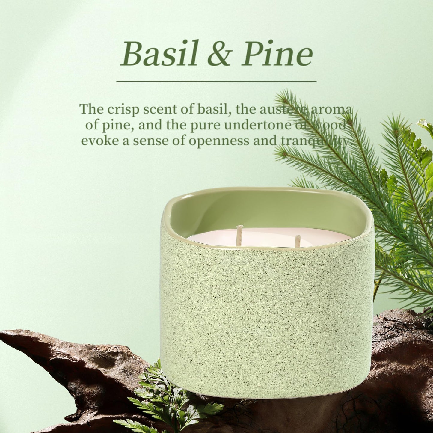 Scented Soy Candles, Large Candle 3 Wicks 19.5oz Japanese Cherry Blossom Ceramic Jar Lava Collection, Gorgeous Gifts for Birthday Thanksgiving Christmas (14.5oz-Basil & Pine)