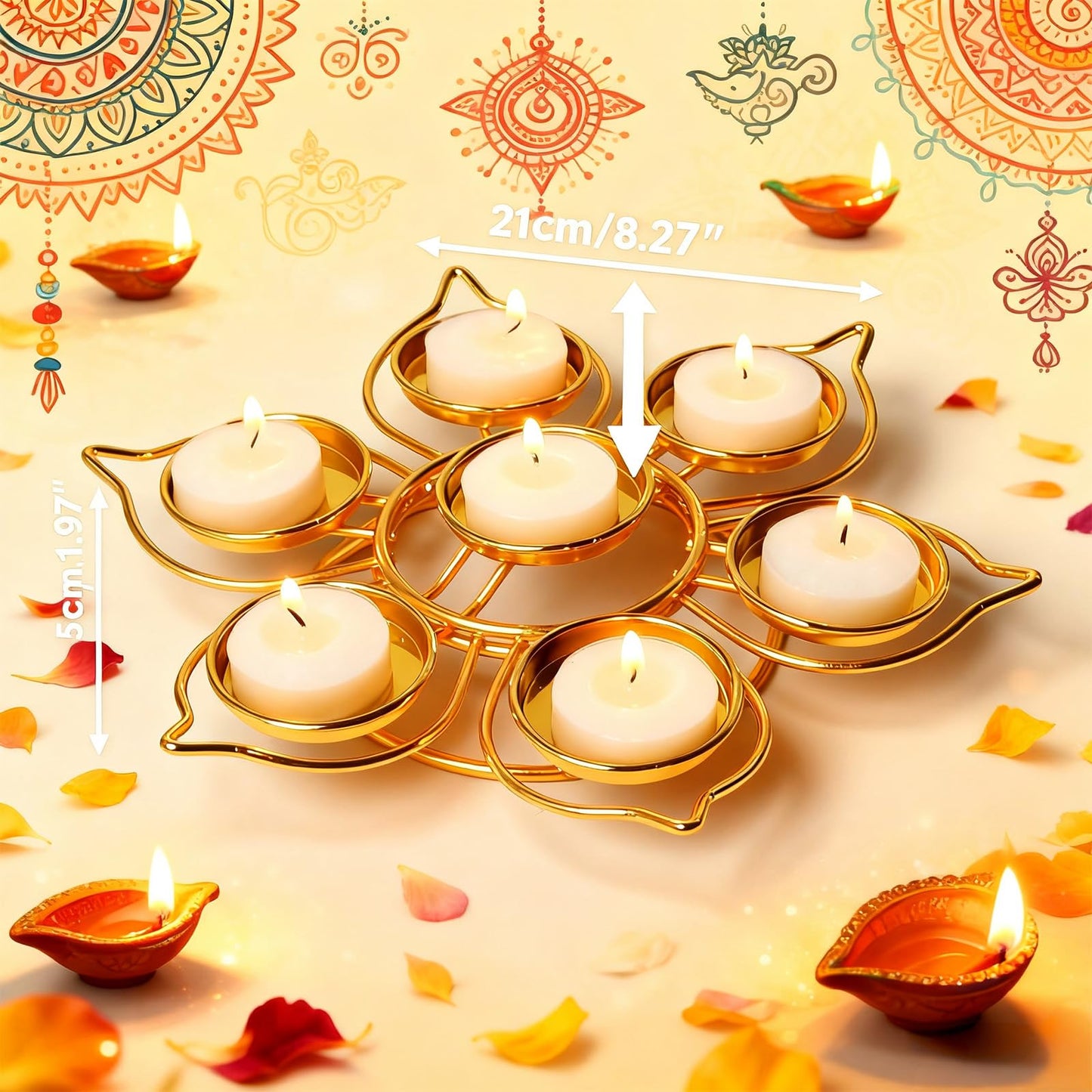 Lotus Tealight Votive Candle Holder, Diwali Decorations for Home, Reusable Metal Diwali Diya for Puja Wedding Navratri Housewarming Gifts Home Decor