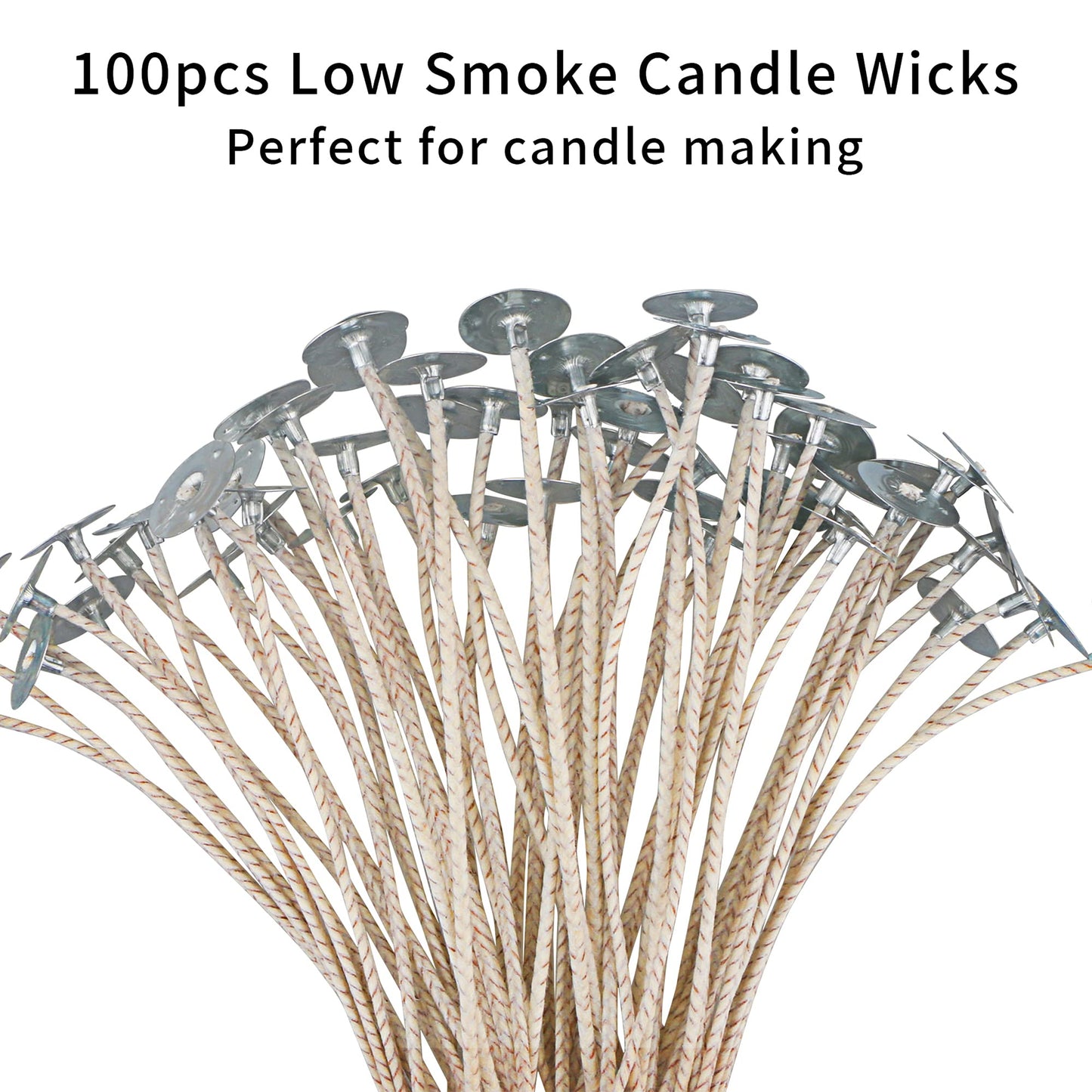 MILIVIXAY 100pcs ECO 8 Wicks for Soy Candles, 6.0inch Cotton & Paper Wicks, Pre-Waxed and Tabbed,ECO Wick for Soy Candle Making.