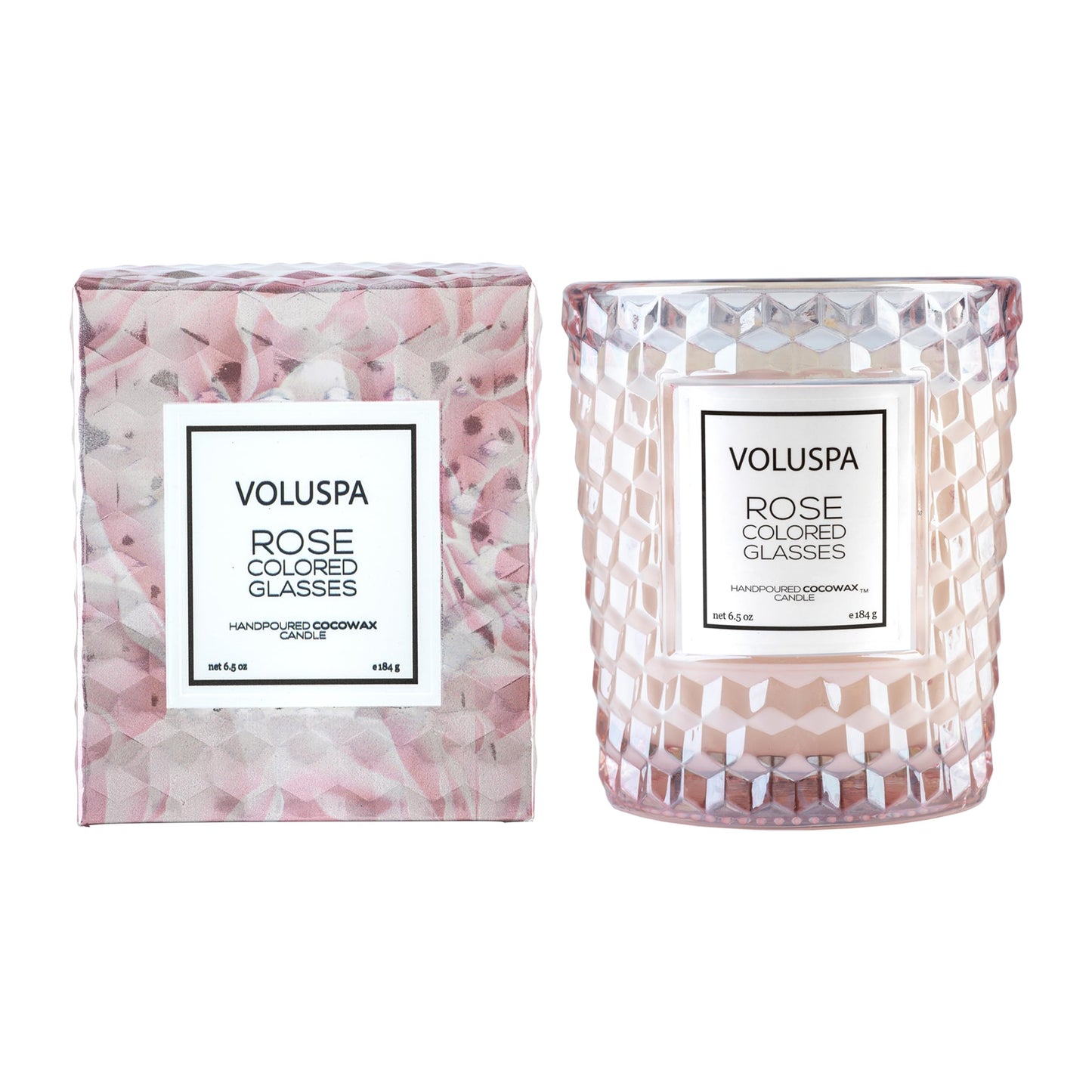 Voluspa Rose Colored Glasses, Classic Candle Jar, 6.5 Ounce, 40 Hour Burn Time, Coconut Wax for Clean Burning, Handcrafted in the USA