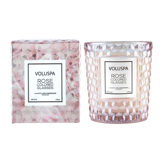 Voluspa Rose Colored Glasses, Classic Candle Jar, 6.5 Ounce, 40 Hour Burn Time, Coconut Wax for Clean Burning, Handcrafted in the USA