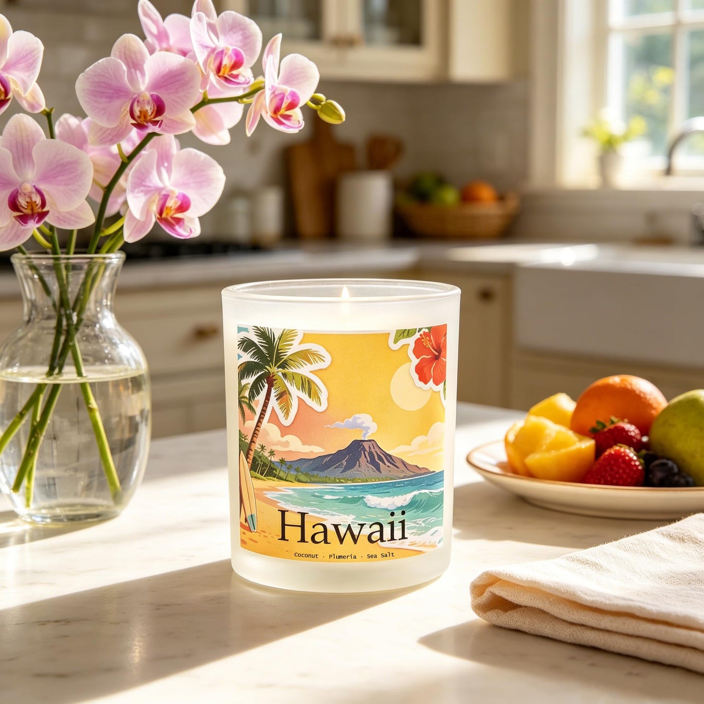 Hawaii Breeze Scented Candle, Coconut & Plumeria & Sea Salt - Hawaii Gifts, Hawaiian Gifts for Women, Hawaii Souvenirs, Tropical Souvenirs, 100% Soy Wax, 7OZ