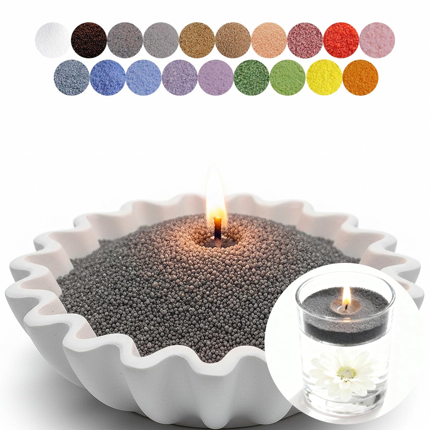 Aufien Candle Sand with Wicks, 21.4 Oz Pearled Candle, DIY Bead Powder Sand Wax Making kit Refillable Non Toxic for Handmade, Mother's Day Wedding and Halloween Christmas Decorations Dark Gray