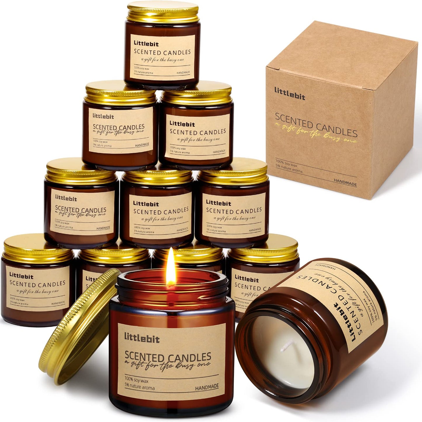 MTLEE 12 Pack Scented Candles for Home, Candles Gift Set Long Lasting Soy Candle Aromatherapy Jar Candle Bulk for Women Men Home Relaxation Mother's Day Birthday Holiday Housewarming Gifts(Brown)