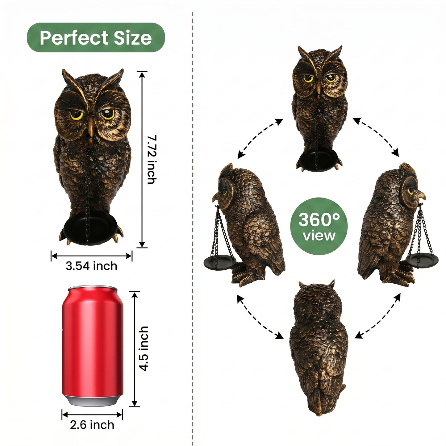 Gothic Home Decor Owl Candle Holder Tealight Stand Resin Statue for Living Room Bedroom Halloween Spooky Ornaments Unique Bird Decor Gold