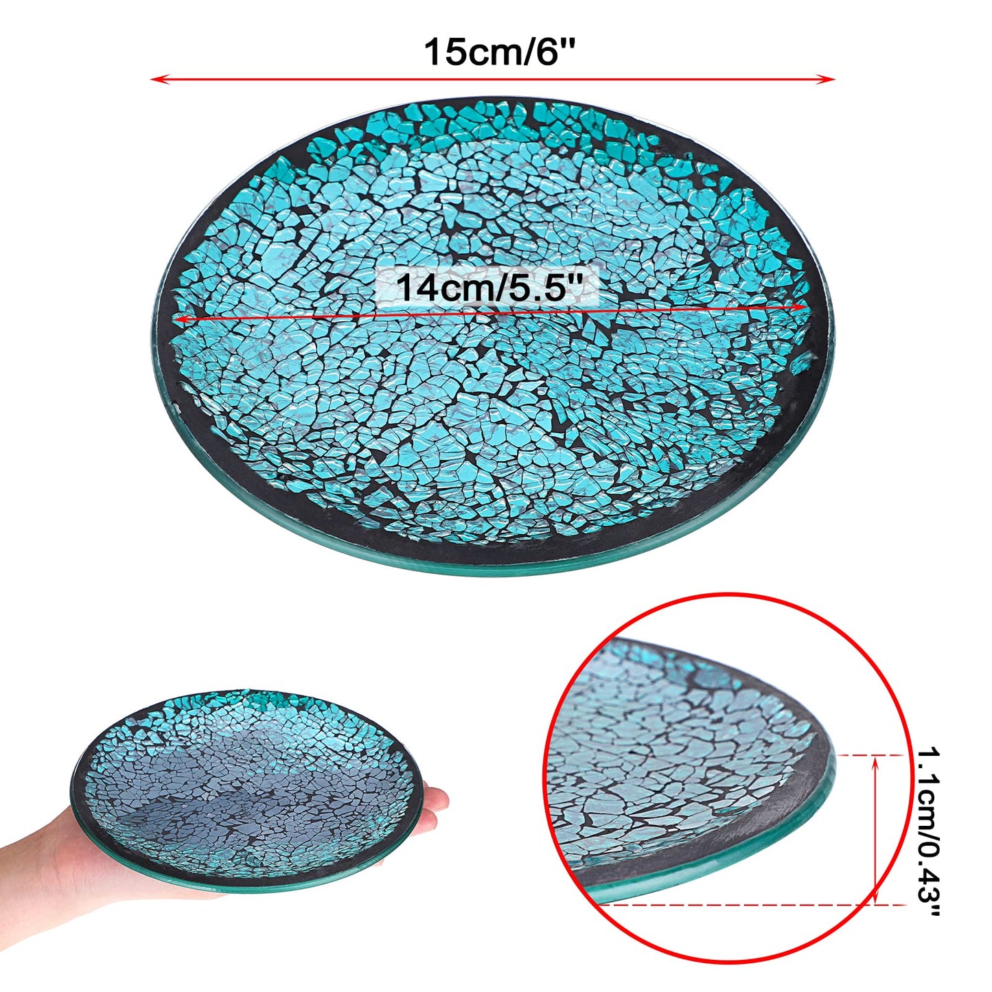 OwnMy 2PCS Mosaic Glass Candle Plates and Trays 6 Inch Pillar Candle Holders Plates, Glass Mosaic Candle Coasters Decorative Pillar Candle Stands Candle Bases for Wedding Table Centerpiececs, Blue