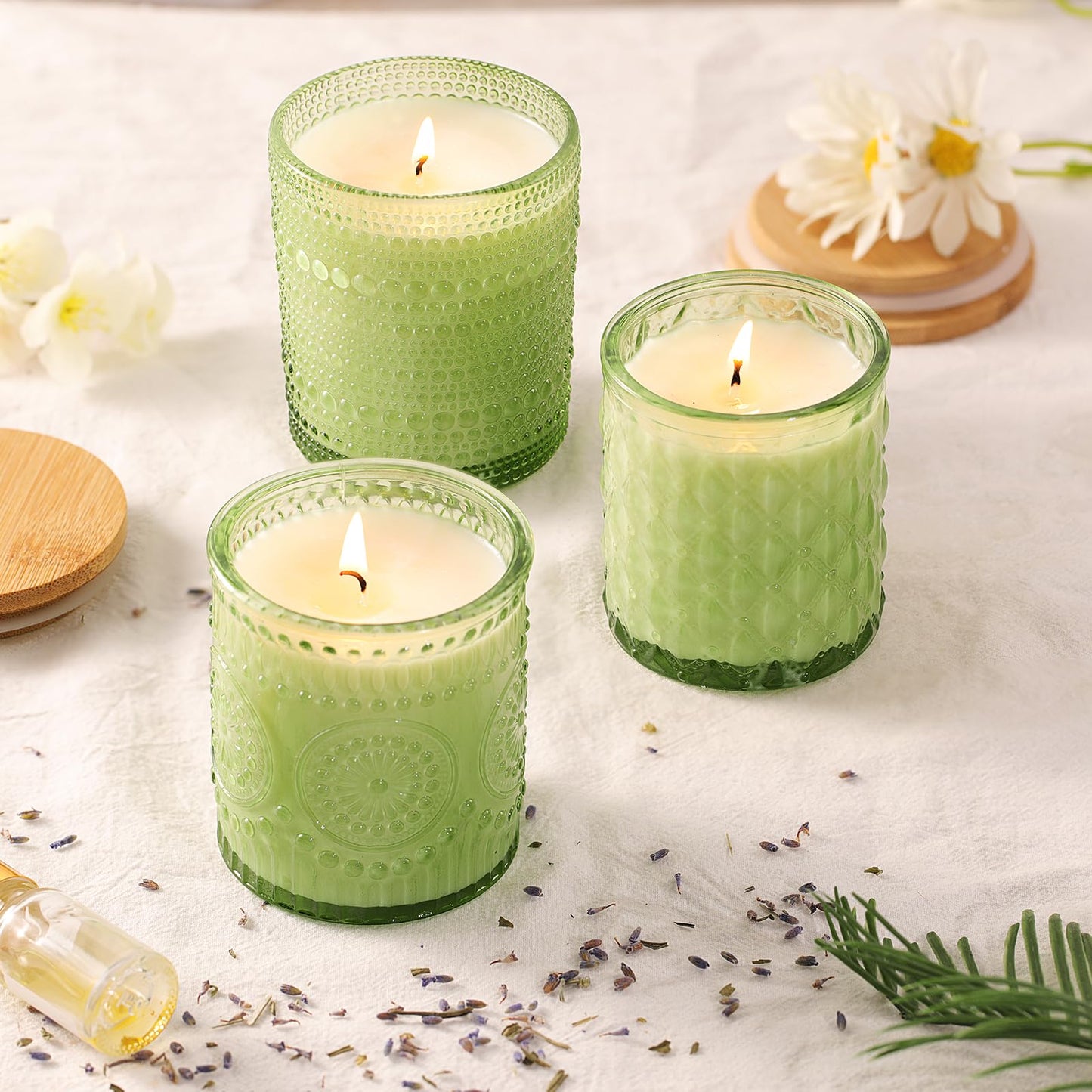 DARJEN 12 Pack Green Candle Jars for Making Candles- 3 Styles Glass Candle Making Jars Bulk with Bamboo Lids and Labels, Candle Making Supplies Candle Vessels for Home Decor