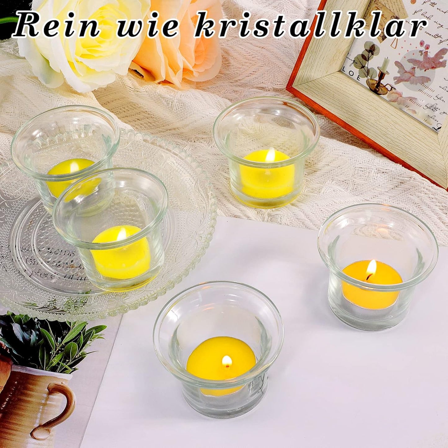 Tealight Candle Holder Set of 12,Glass Votive Candle Holders,Clear Tea Light Holders Bulk for Wedding Holiday Birthday Party Dinner & Home Decor