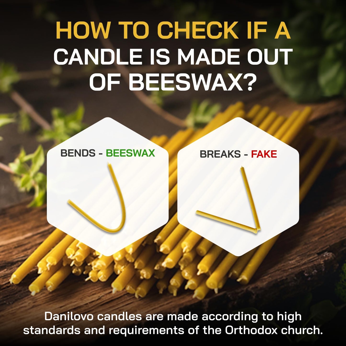 Danilovo Thin Taper Beeswax Candles - Honey-Scented, Decorative Candles Ideal for Birthday Decoration or Church Prayers - Yellow Drip Free, Tall & Smokeless Pack of 50 pcs, 7.3 x 0.24 inch