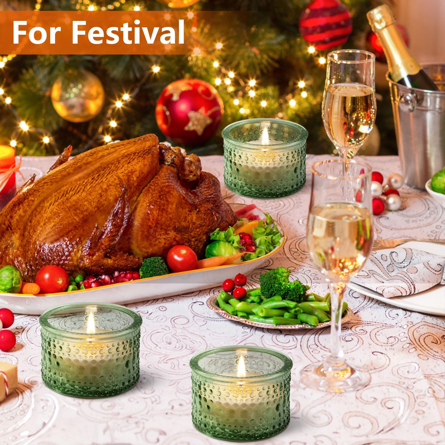 JOYIT Green Votive Candle Holders Bulk Set of 12, Tealight Candle Holder for Wedding Table Centerpiece, Glass Small Candle Holders for Birthday Party, Valentine's Day, Home Decor (2''X 1.4'')