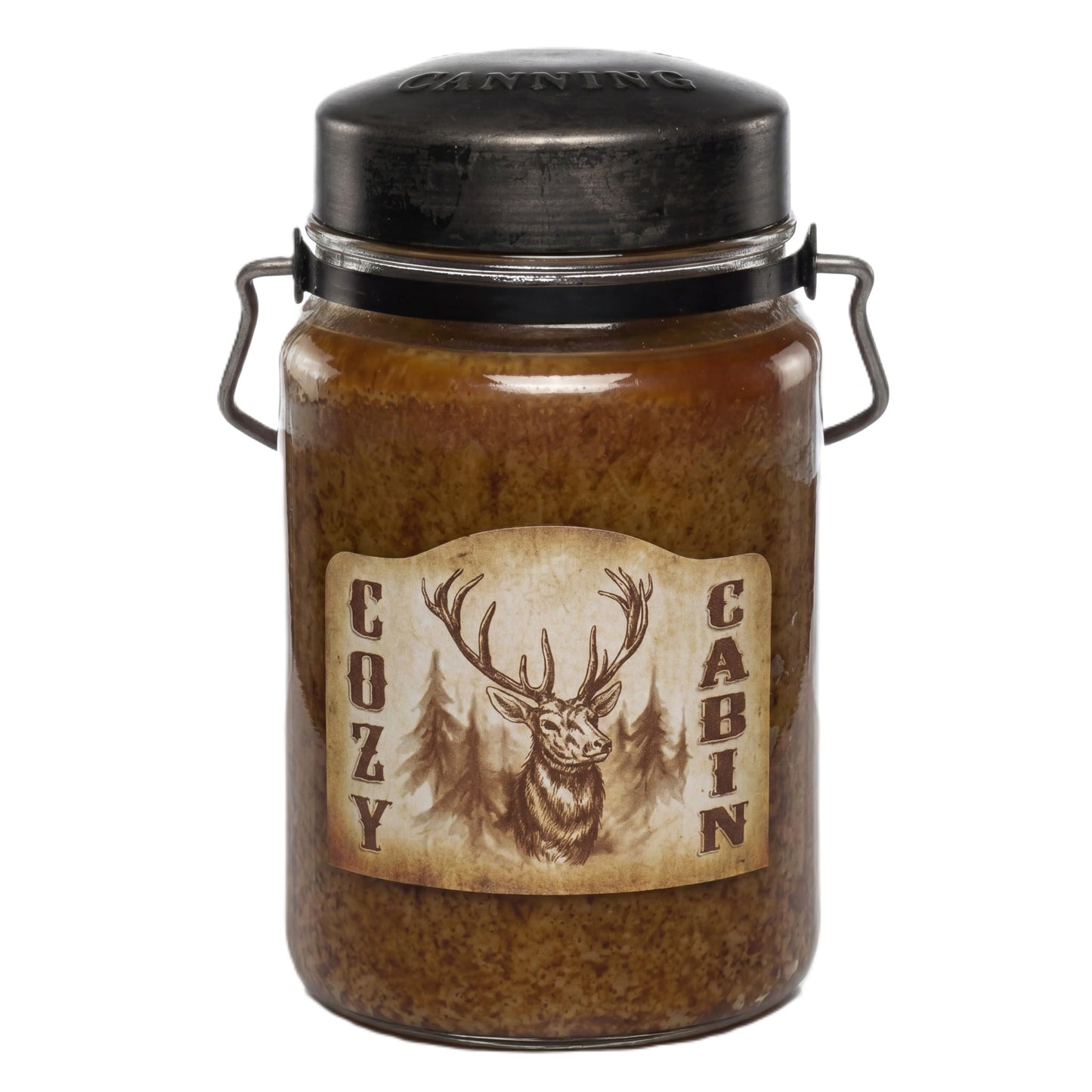 McCall’s Candles | Cozy Cabin | 26 oz Scented Candle | USA-Poured | Vintage Rustic Jar with Carrying Handle | Cedar, Cinnamon & Winter Spice Fragrance
