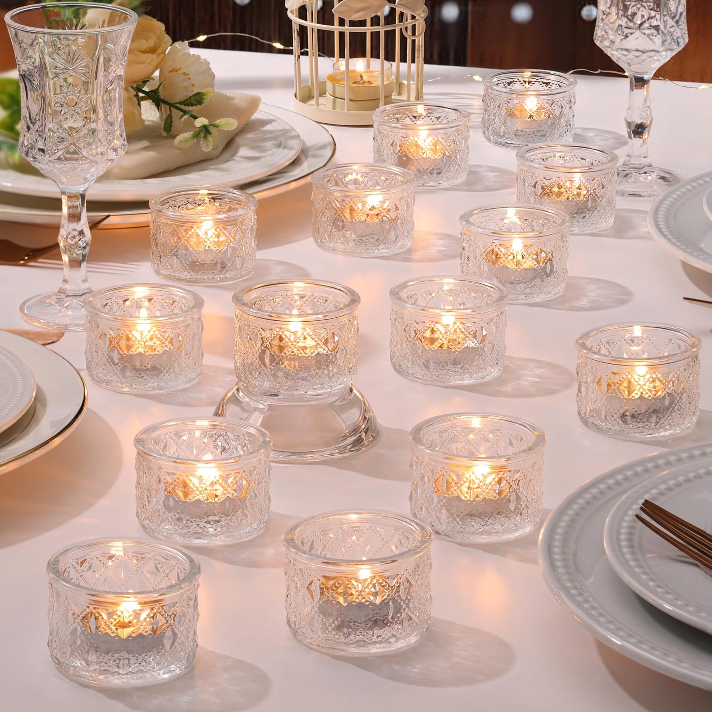 MATAHUM 24 Pack Clear Tealight Candle Holders, Glass Votive Candle Holders Bulk for Wedding Table Centerpieces, Bridal Shower, Baby Shower, Birthday Party Romantic Dinner, Home Decor