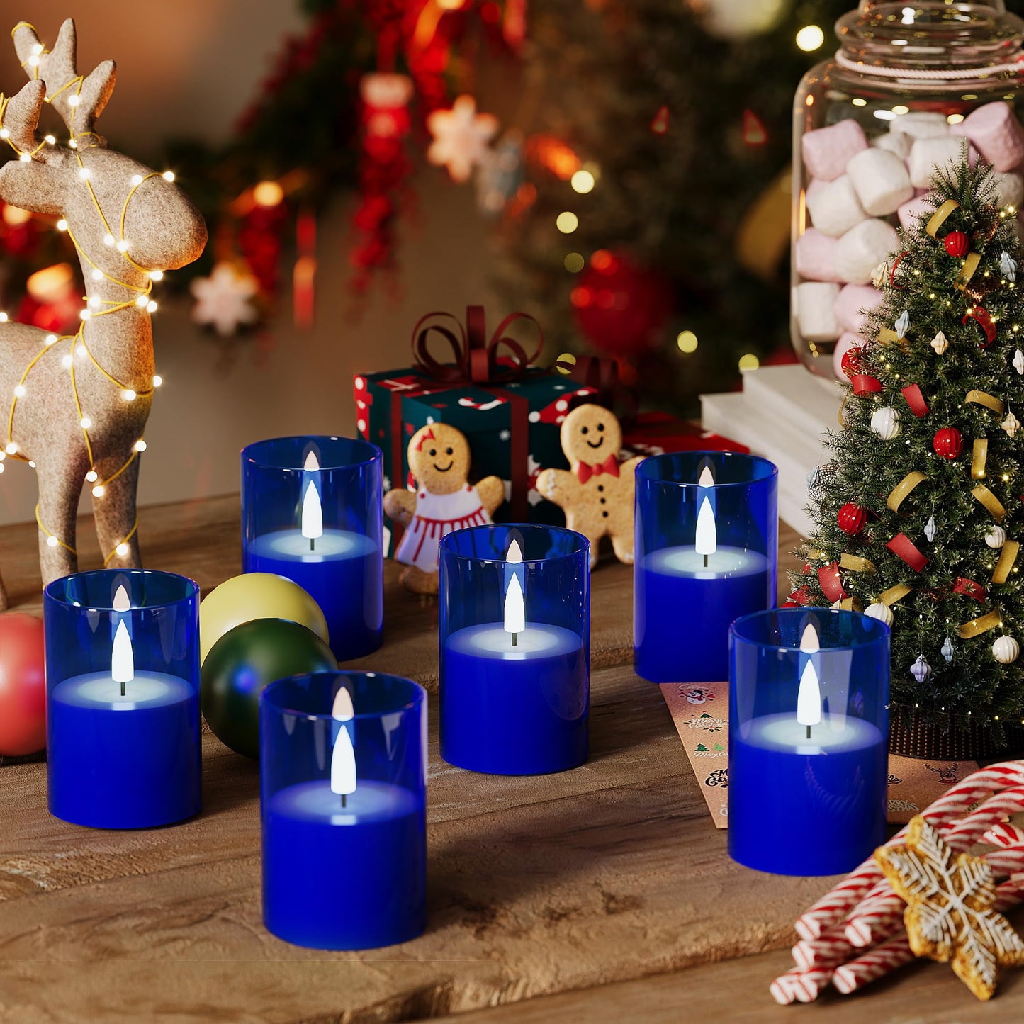 VIODAIM 12Pack Flickering Flameless LED Candles with Timer, Battery Powered - Small Pillar & Votive, Acrylic Made, Blue (2"X3")