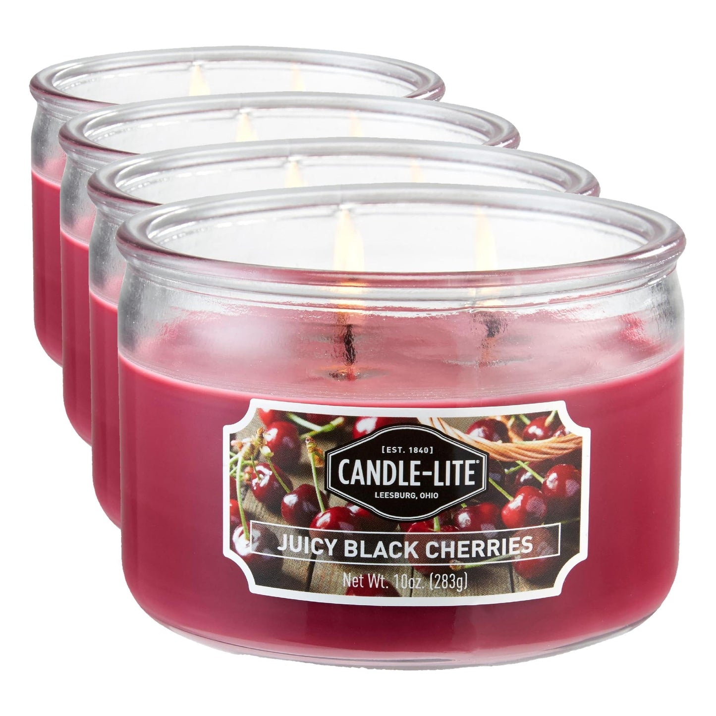 Candle-lite Scented Juicy Black Cherries Fragrance, One 10oz. 3-Wick Aromatherapy Candle with 20-40 Hours of Burn Time, Dark Red Color, 10 oz (Pack of 4)