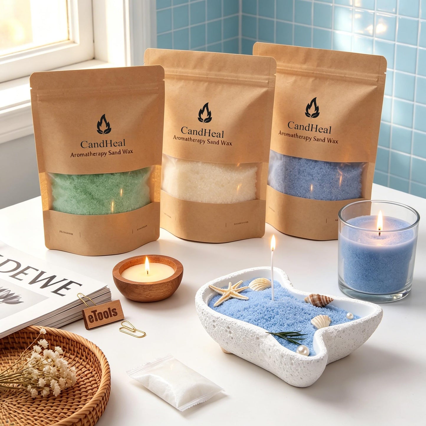 CandHeal Pearled Candle Sand Kit,3.3 lb Scented Candle Sand with Wicks,DIY Candle Making Kit