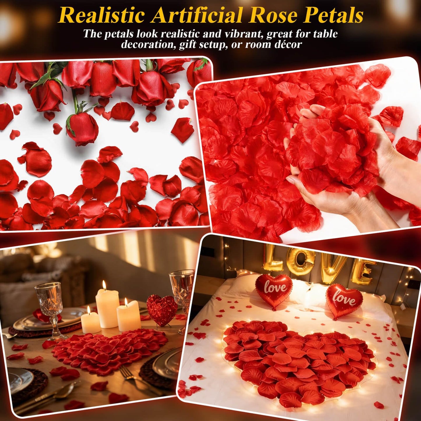 cridoz Rose Petals and Candles Set, 3000 Fake Rose Pedals and 24 Flameless Candles for Romantic Night Decorations