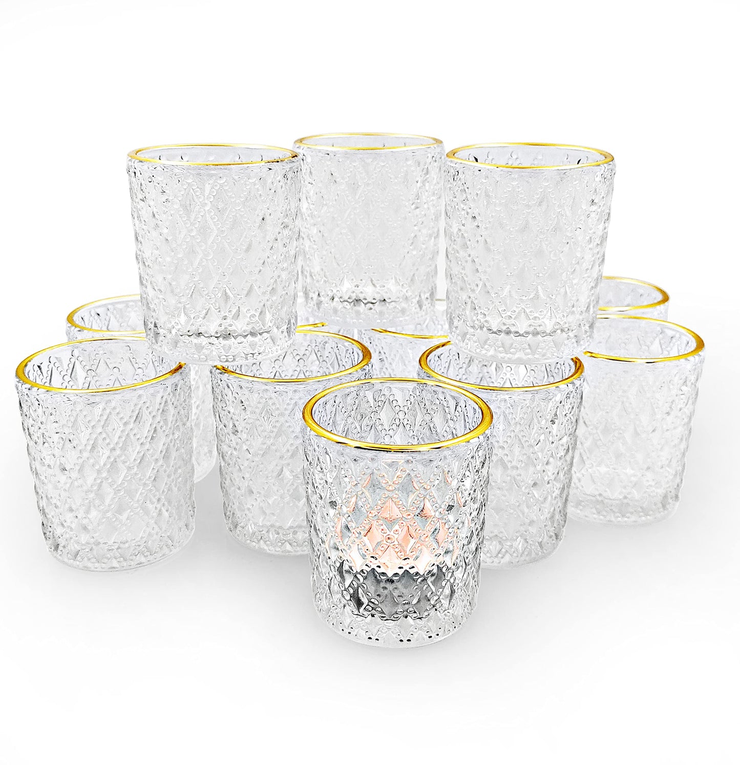SHMILMH Clear Tealight Candle Holders Set of 24, Glass Votive Candle Holders with Rim for Wedding Table Centerpiece Birthday Party Christmas Decor