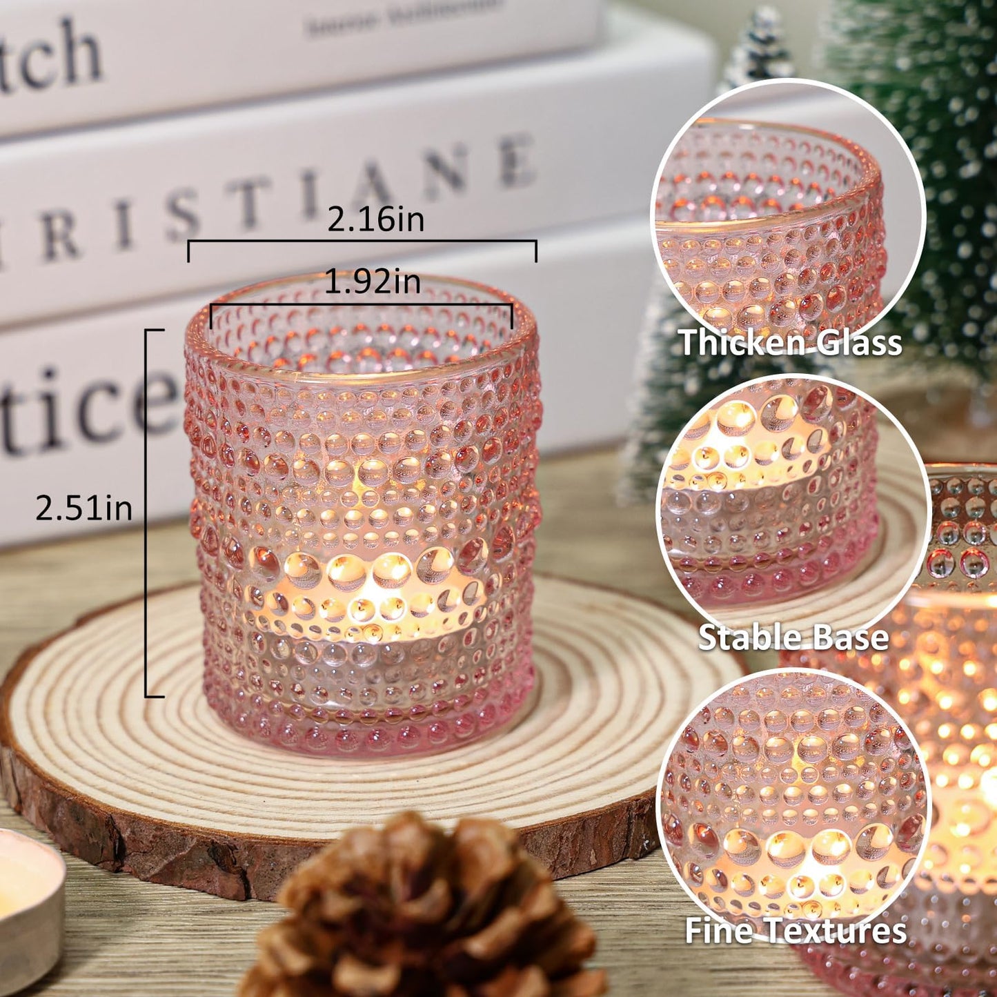 SUPMIND 24 Pcs Votive Candle Holders, Glass Holders Bulk for Table Centerpiece, Tea Lights Candle Holders for Wedding Shower, Party and Home Decor Pink
