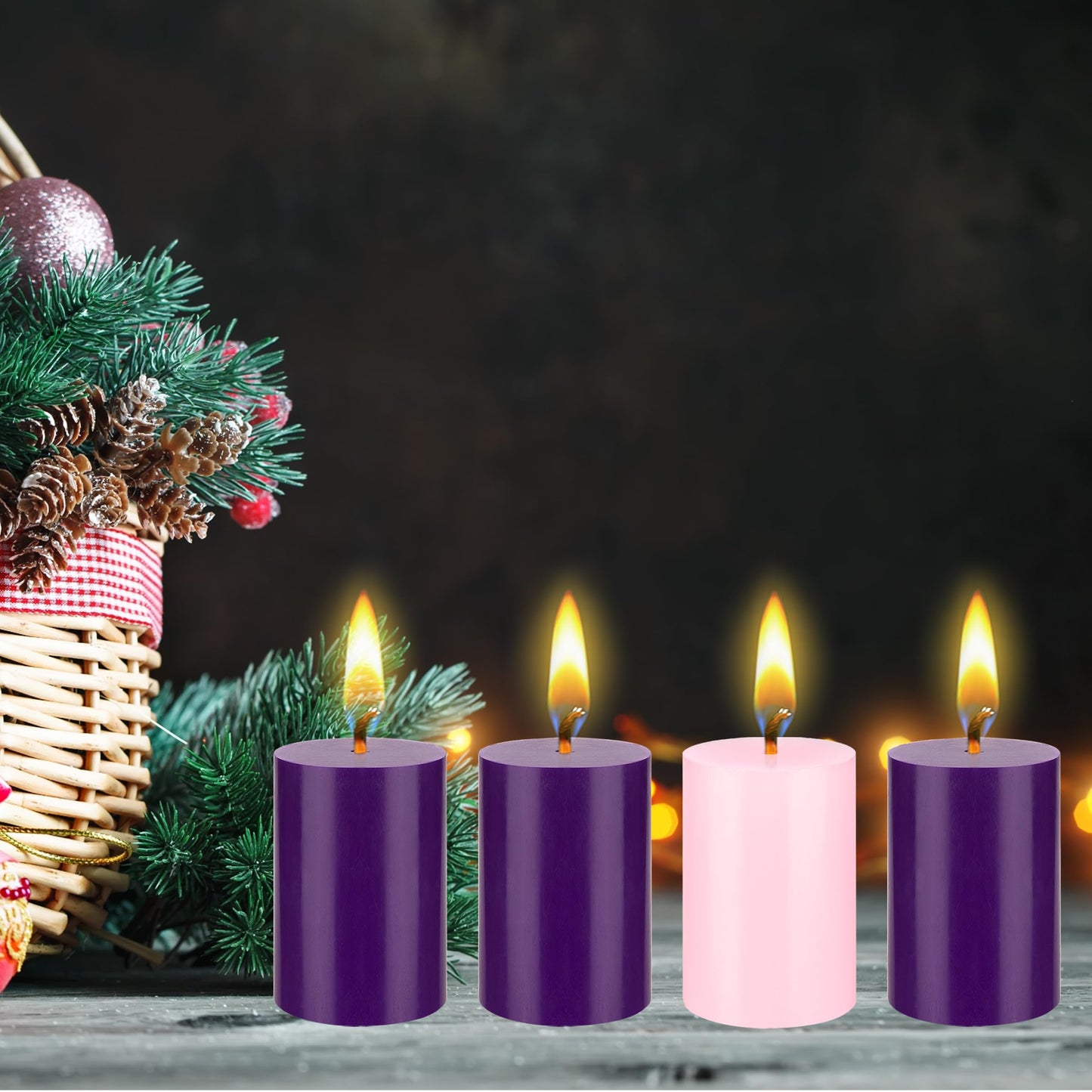 Mega Candles 4 pcs Unscented Christmas Advent Candles Set, Hand Poured Premium Wax Round Pillar Candle 2 Inch x 3 Inch, Holidays, Occasions, Events, Festivitiess, Devotional, Church, Wreath, Gifts
