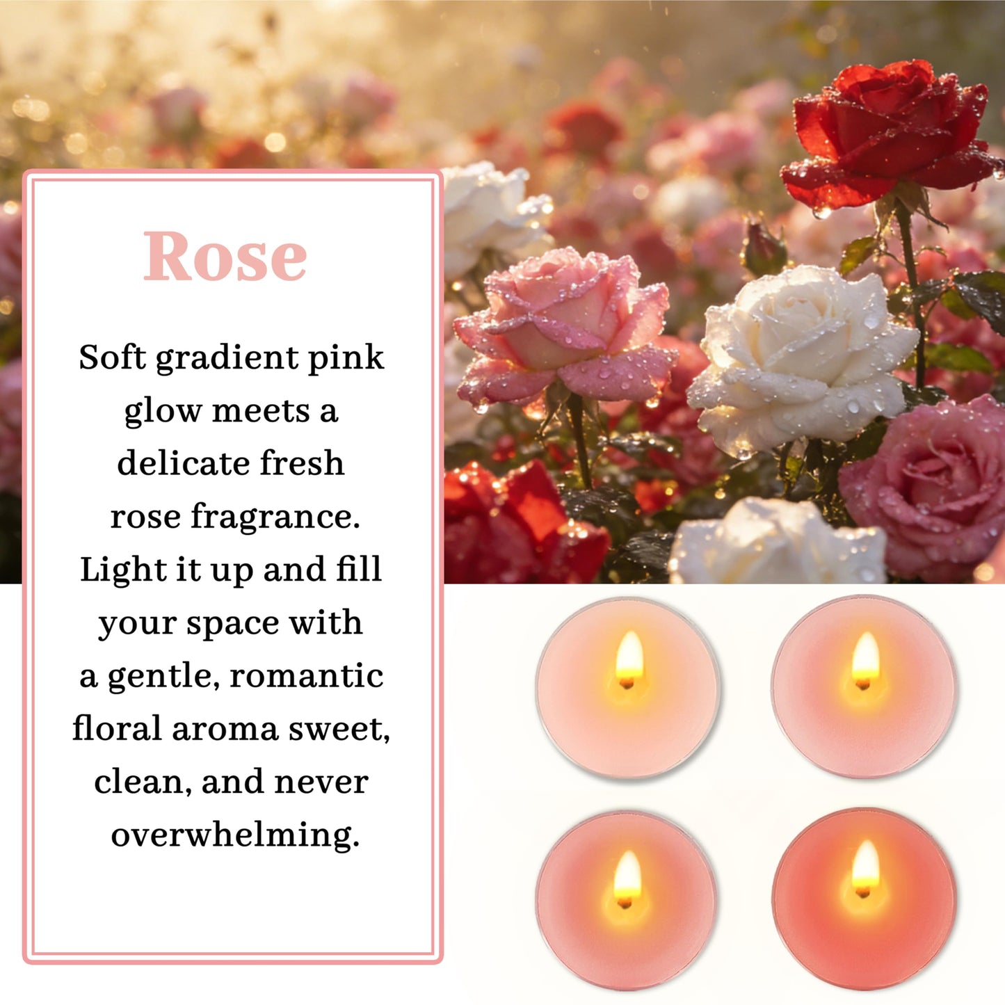 Rose Scented Tea Light Candles 12 Pack Gradient Pink Hand Poured Smokeless 4 Hours Clean Burning Small Round Tealight Candles for Mother's Day Meditation Romantic Dinners Wedding Cozy Evenings